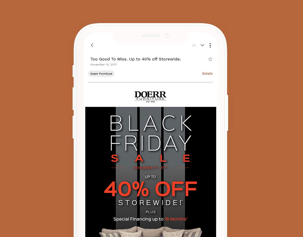 Email marketing Doerr Furniture Black Friday