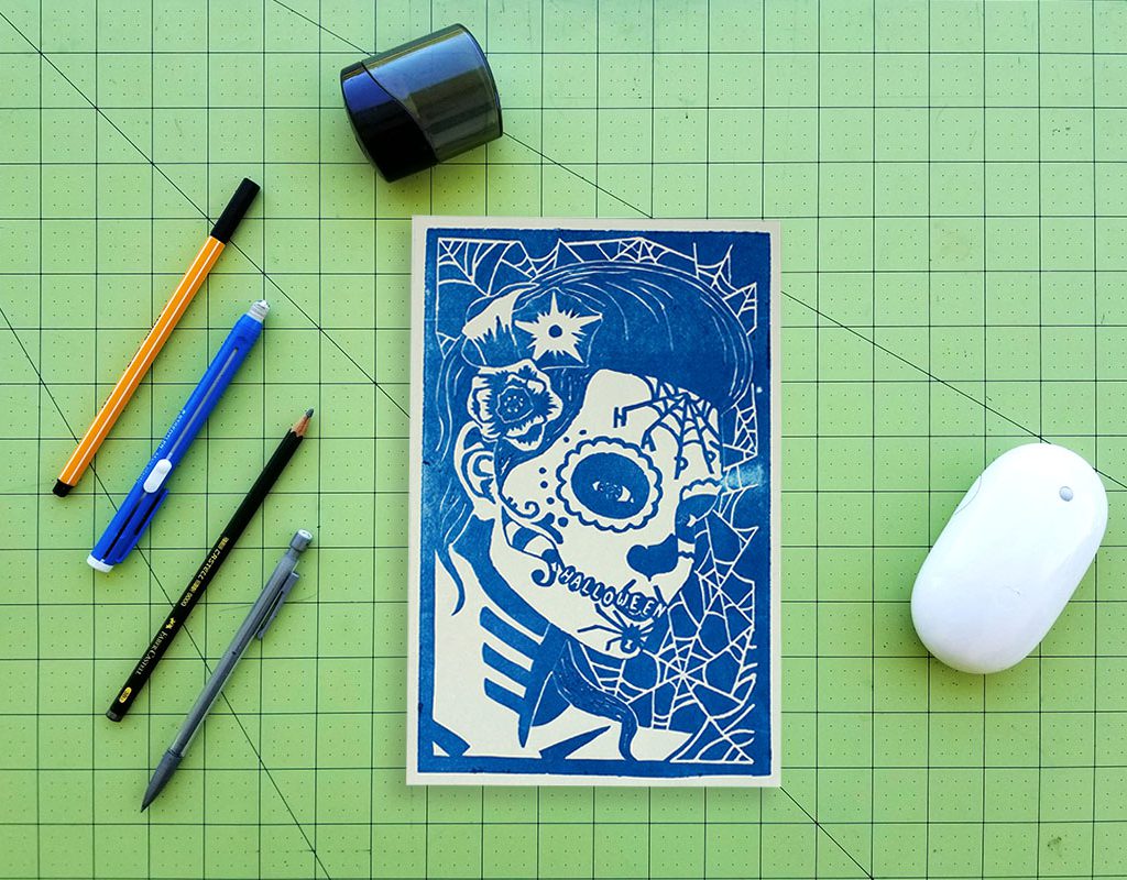 Letterpress sugar skull print