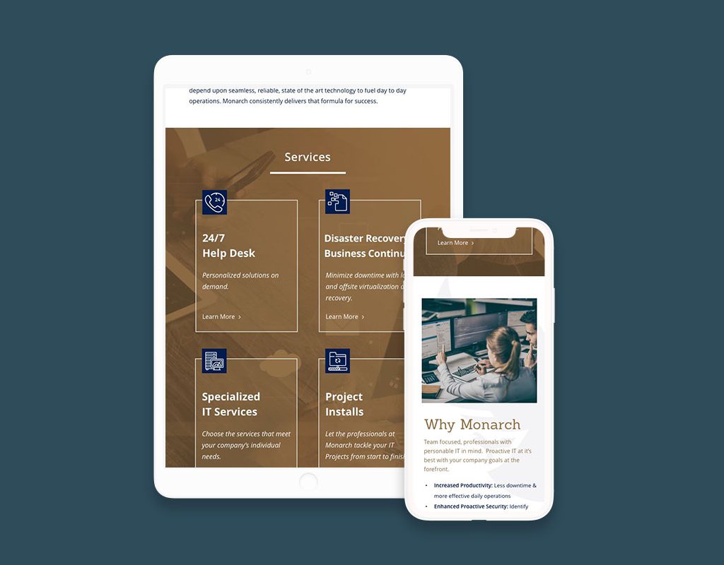 Monarch website design device views