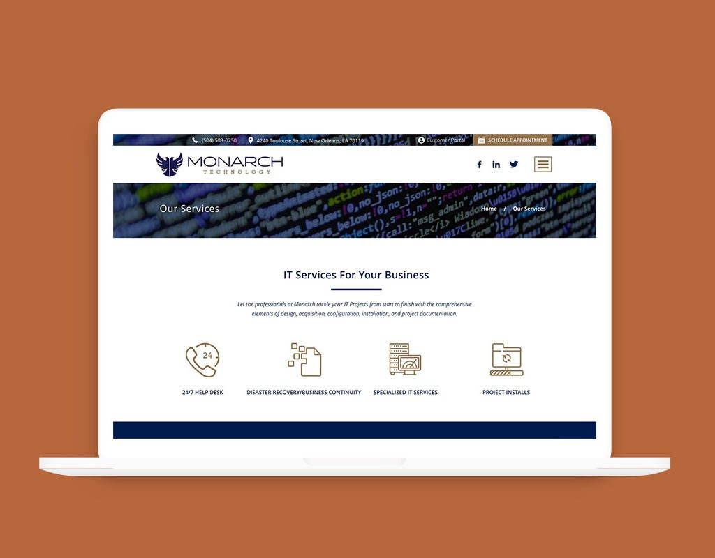 Monarch website design interior page