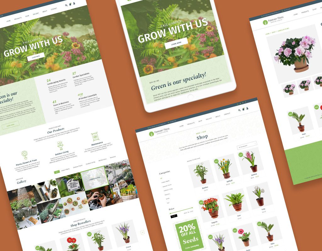 Website template garden center e-commerce pages